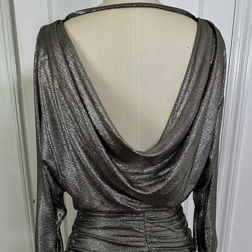COPY - Eliza J metallic draped bodycon midi dress, size 6